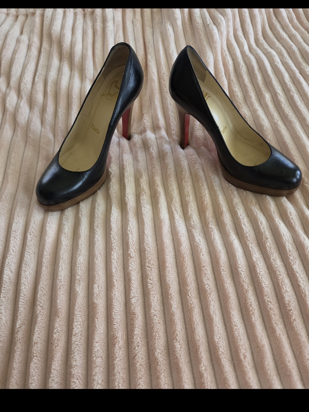 Christian Louboutin Black Leather Platform Pumps with Signature Red Soles